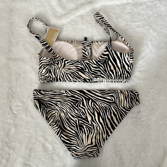 Michael Kors 2 Piece Zebra Print Bikini Women’s size Medium Zip Bra - Picture 5 of 9